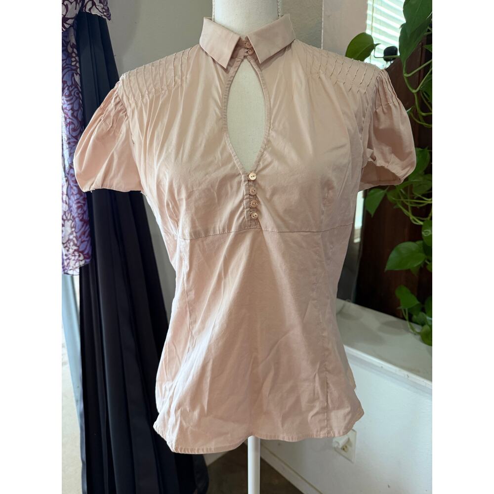 Zara Woman Puff Sleeve Keyhole Blouse Collared Sleeve Top | Light Pink | Size XL